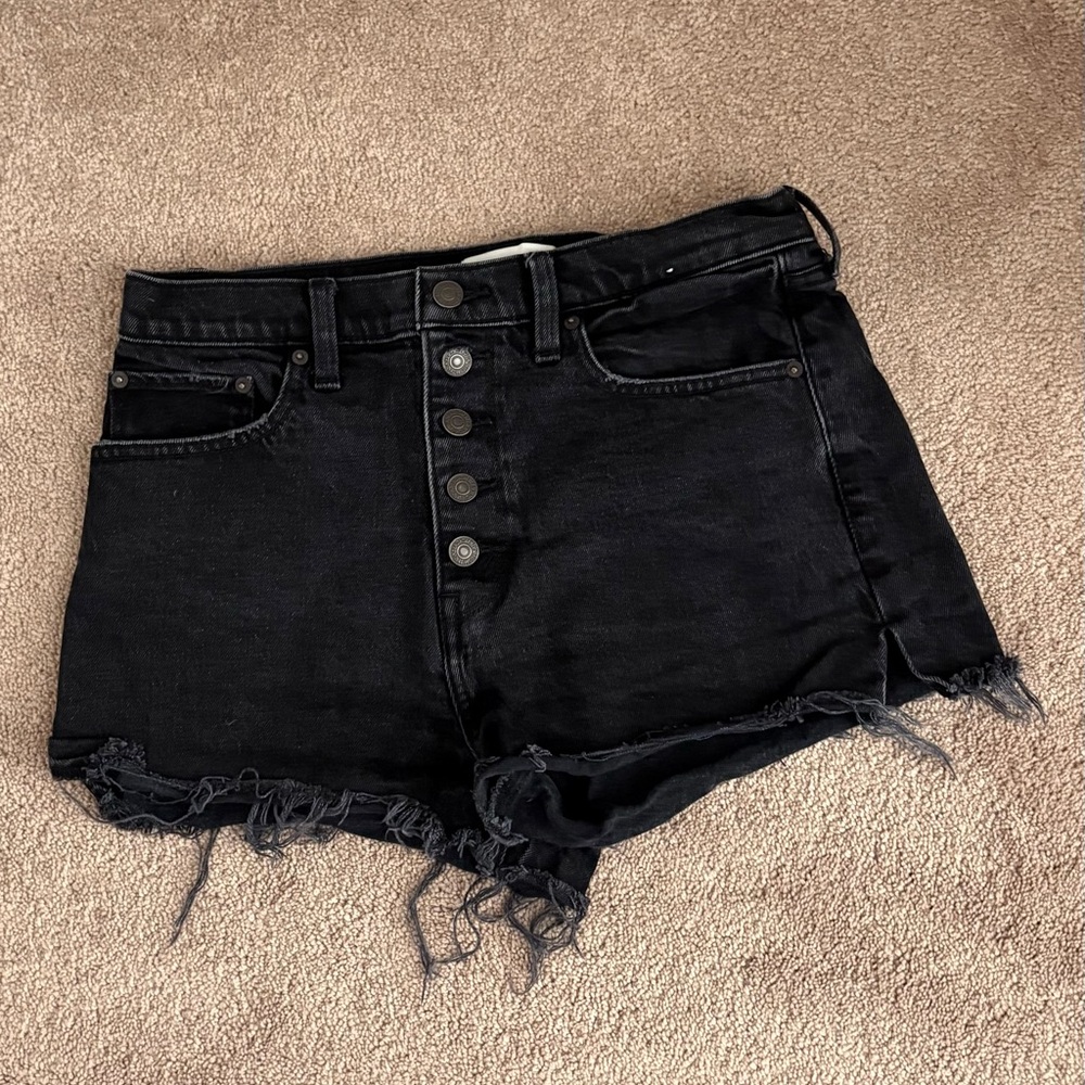 Abercrombie & Fitch Black Button-Front Denim Mom Shorts High Rise